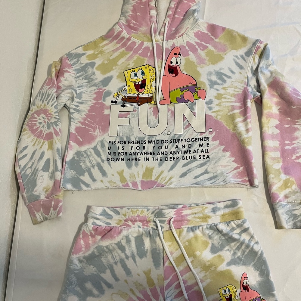 Nickelodeon Girls Tie Die Cropped Hoodie Shorts Set Medium 10/12